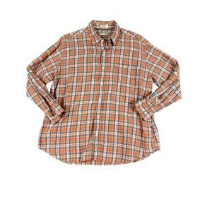 Orvis Men's Orange Navy Plaid Long Sleeve Linen Shirt Size XXL